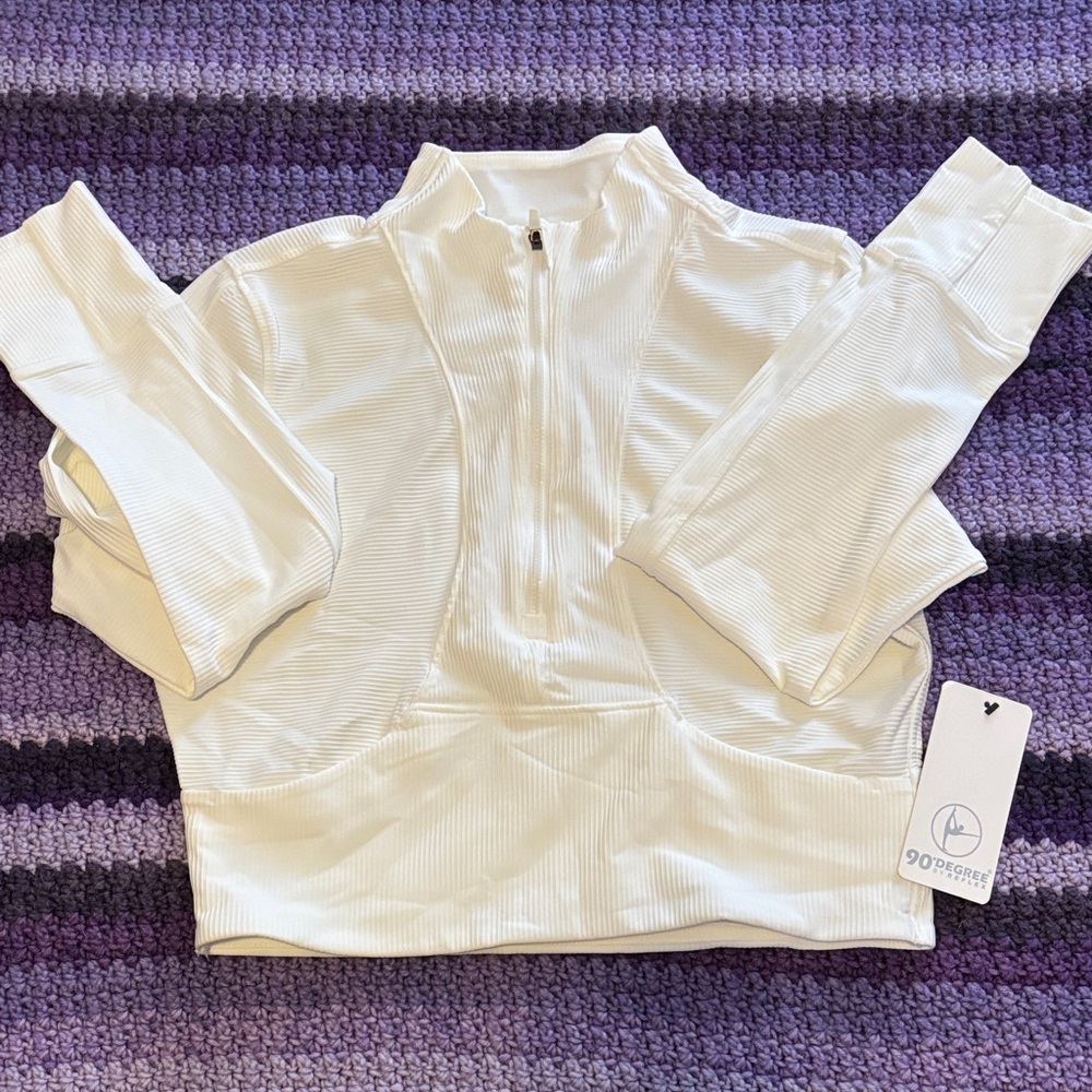 90 Degree By Reflex: White Quarter-Zip Cropped Pullover